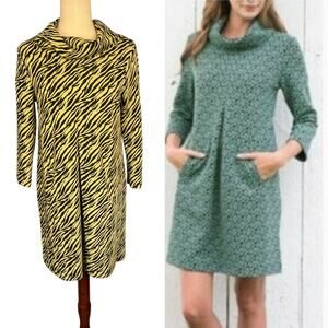 Tyler Boe Kim Green Animal Print Cowl Pullover 3/4 Sleeves Knit Dress Small